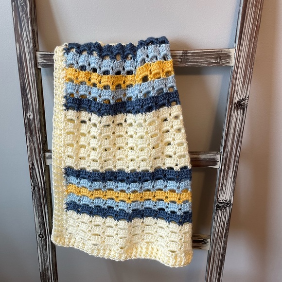 Handmade Baby Blanket - Blue and Yellow Stripe - Picture 2 of 11